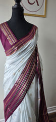 Ivory White & Maroon Traditional Saree with Woven Border