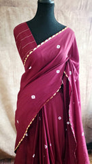 Elegant Brown Bandini Cotton Silk Saree with Gold Zari Band