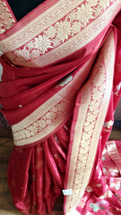 Elegant Red and Gold Russian Silk Saree