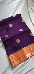 Elegant Deep pruple Silk Blend Saree with Contrast orange Zari Border