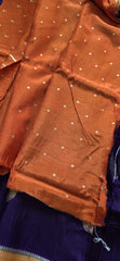 Elegant Deep pruple Silk Blend Saree with Contrast orange Zari Border