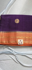 Elegant Deep pruple Silk Blend Saree with Contrast orange Zari Border