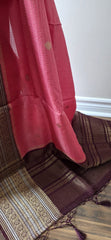 Elegant Light Pink Silk Blend Saree with Contrast Brown Zari Border