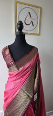Elegant Light Pink Silk Blend Saree with Contrast Brown Zari Border