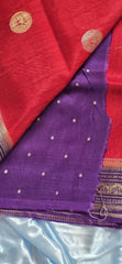 Elegant Red Silk Blend Saree with Contrast Purple Zari Border