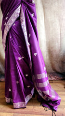 Elegant Purple Maheshwari Silk Saree with Gold Zari