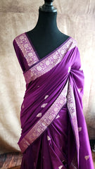 Elegant Purple Maheshwari Silk Saree with Gold Zari