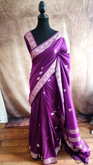 Elegant Purple Maheshwari Silk Saree with Gold Zari