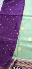 Elegant Mint Sea Green Silk Blend Saree with Contrast Purple Zari Border