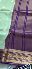 Elegant Mint Sea Green Silk Blend Saree with Contrast Purple Zari Border