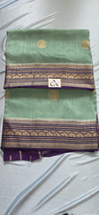 Elegant Mint Sea Green Silk Blend Saree with Contrast Purple Zari Border