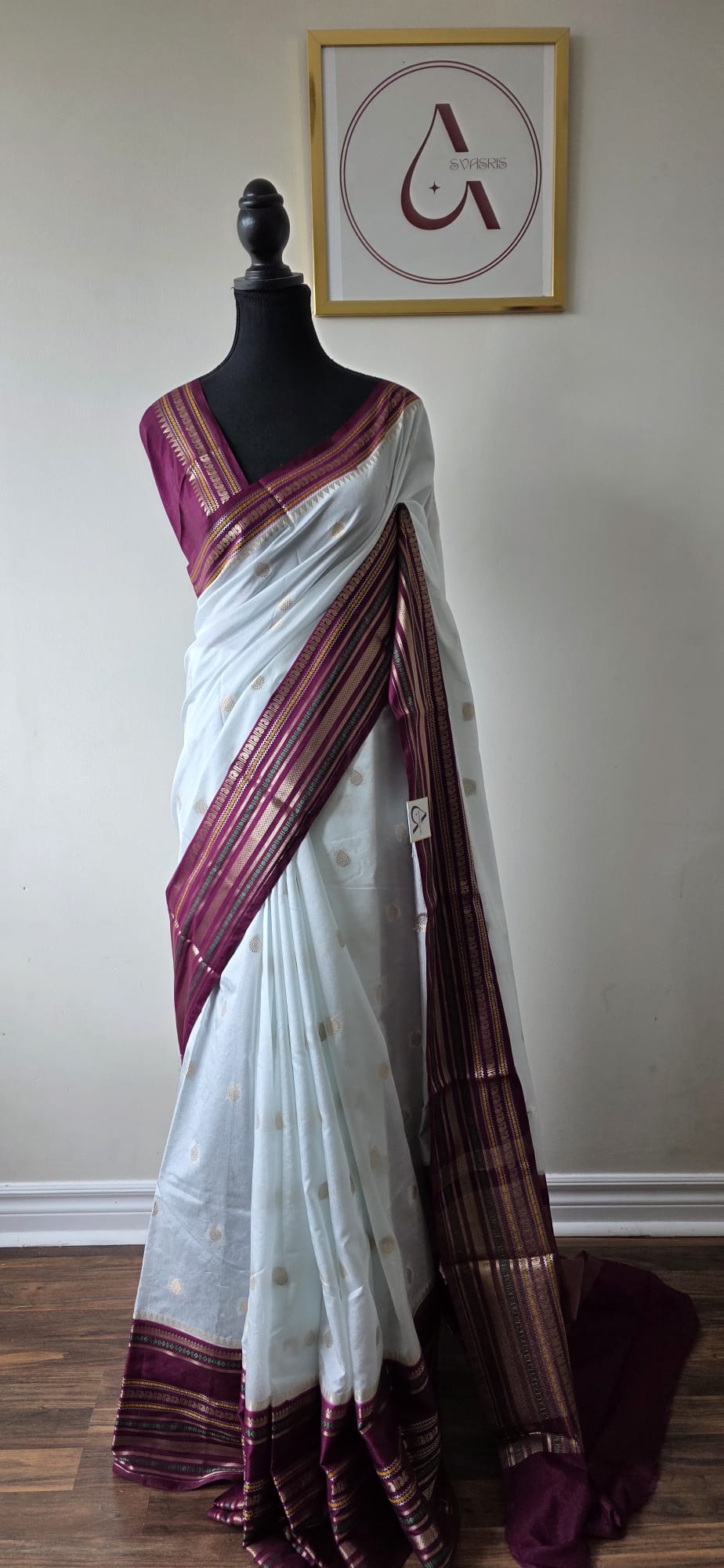 Ivory White & Maroon Traditional Saree with Woven Border