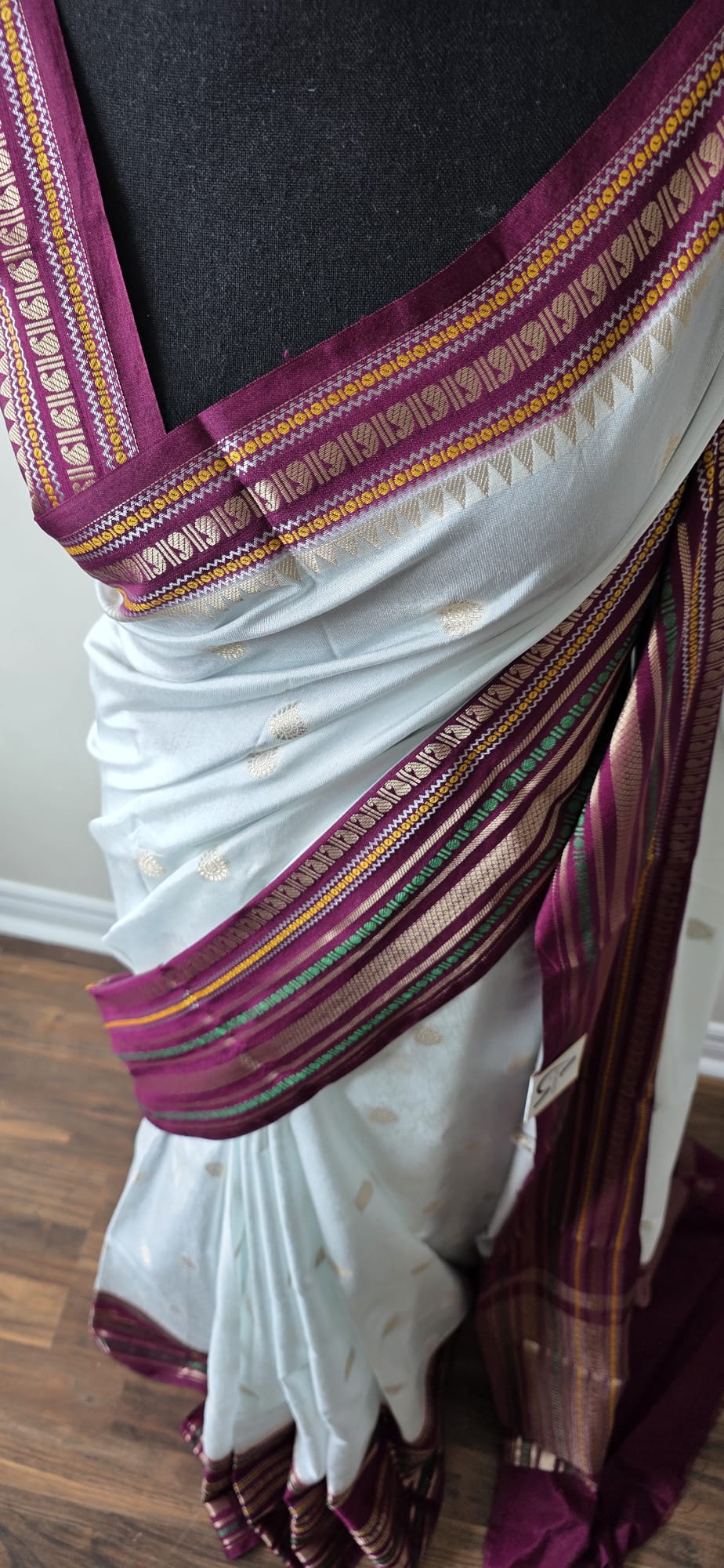 Ivory White & Maroon Traditional Saree with Woven Border