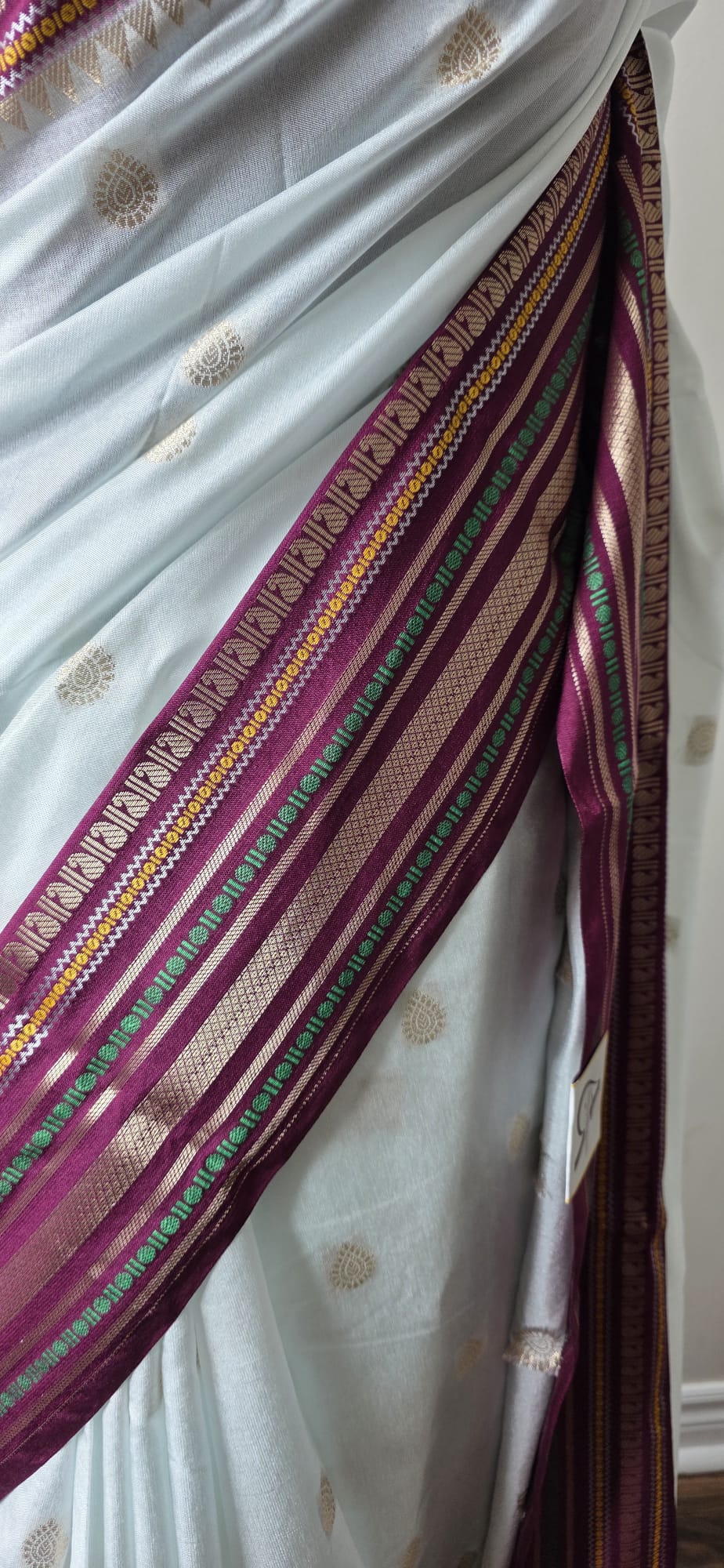 Ivory White & Maroon Traditional Saree with Woven Border