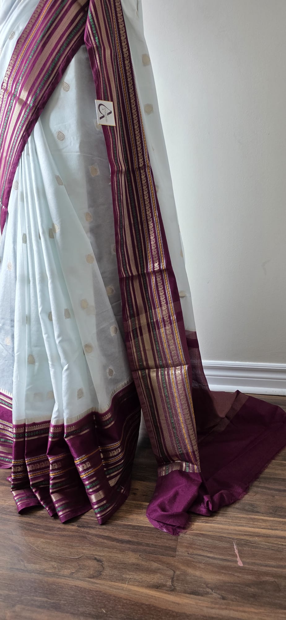 Ivory White & Maroon Traditional Saree with Woven Border