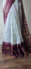 Ivory White & Maroon Traditional Saree with Woven Border