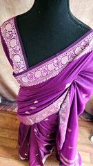 Elegant Purple Maheshwari Silk Saree with Gold Zari