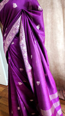 Elegant Purple Maheshwari Silk Saree with Gold Zari