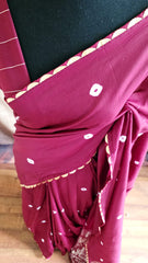 Elegant Brown Bandini Cotton Silk Saree with Gold Zari Band