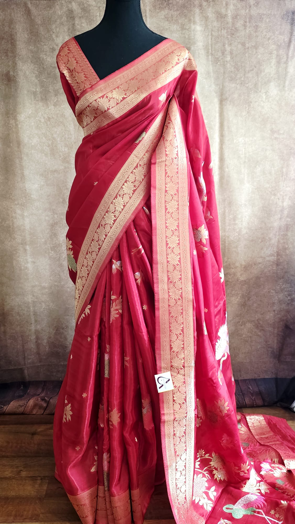 Elegant Red and Gold Russian Silk Saree