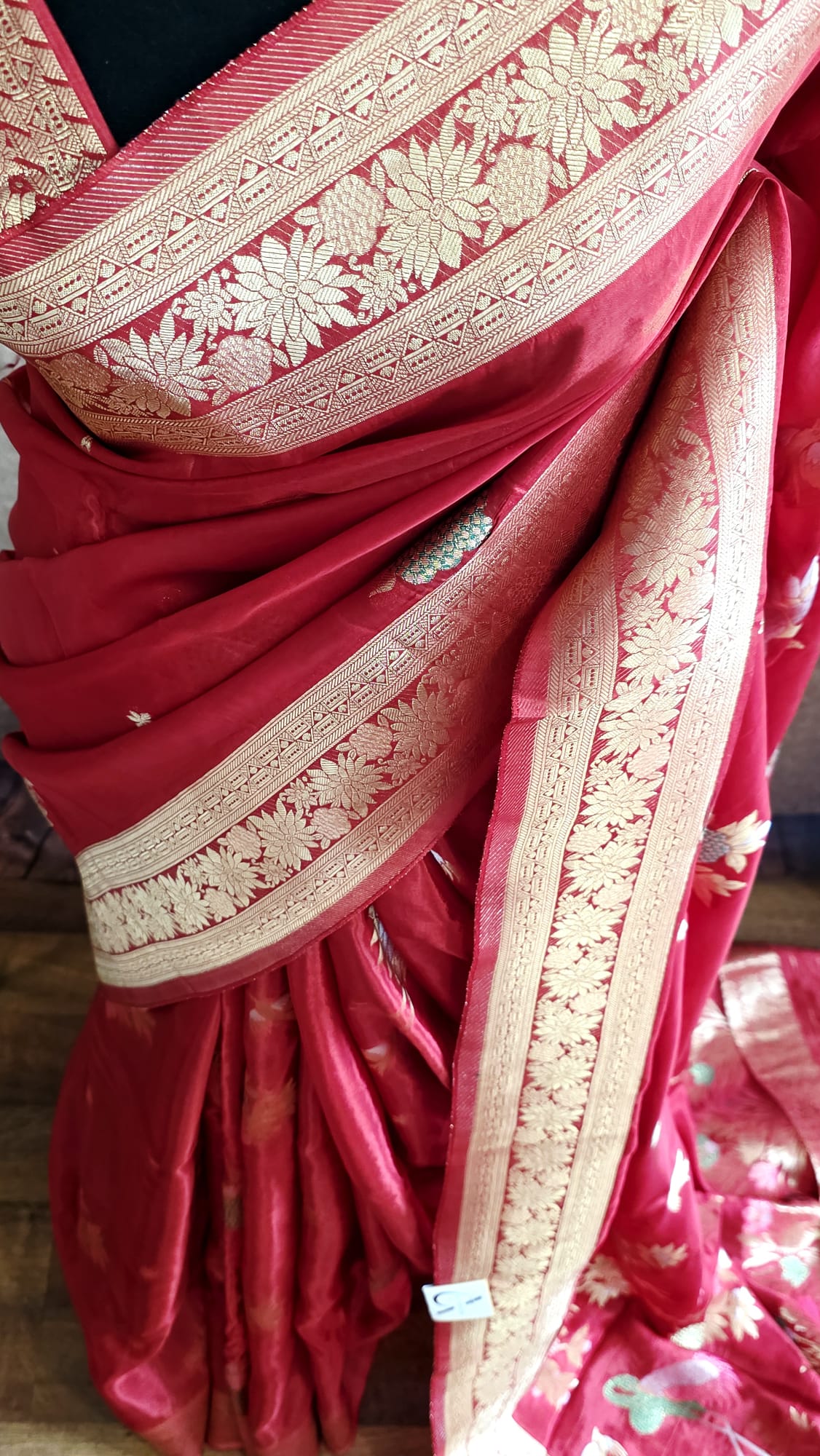 Elegant Red and Gold Russian Silk Saree