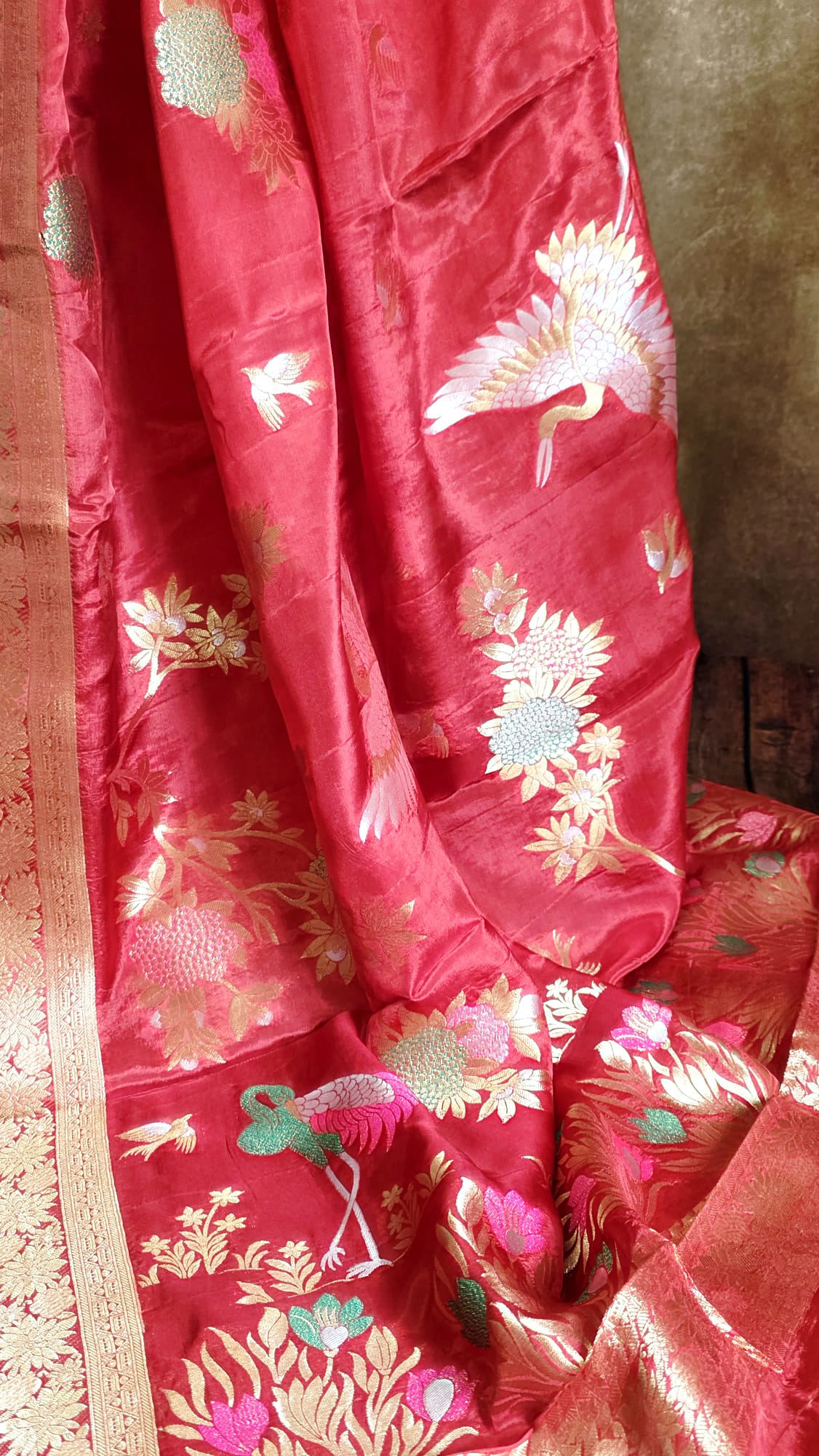 Elegant Red and Gold Russian Silk Saree