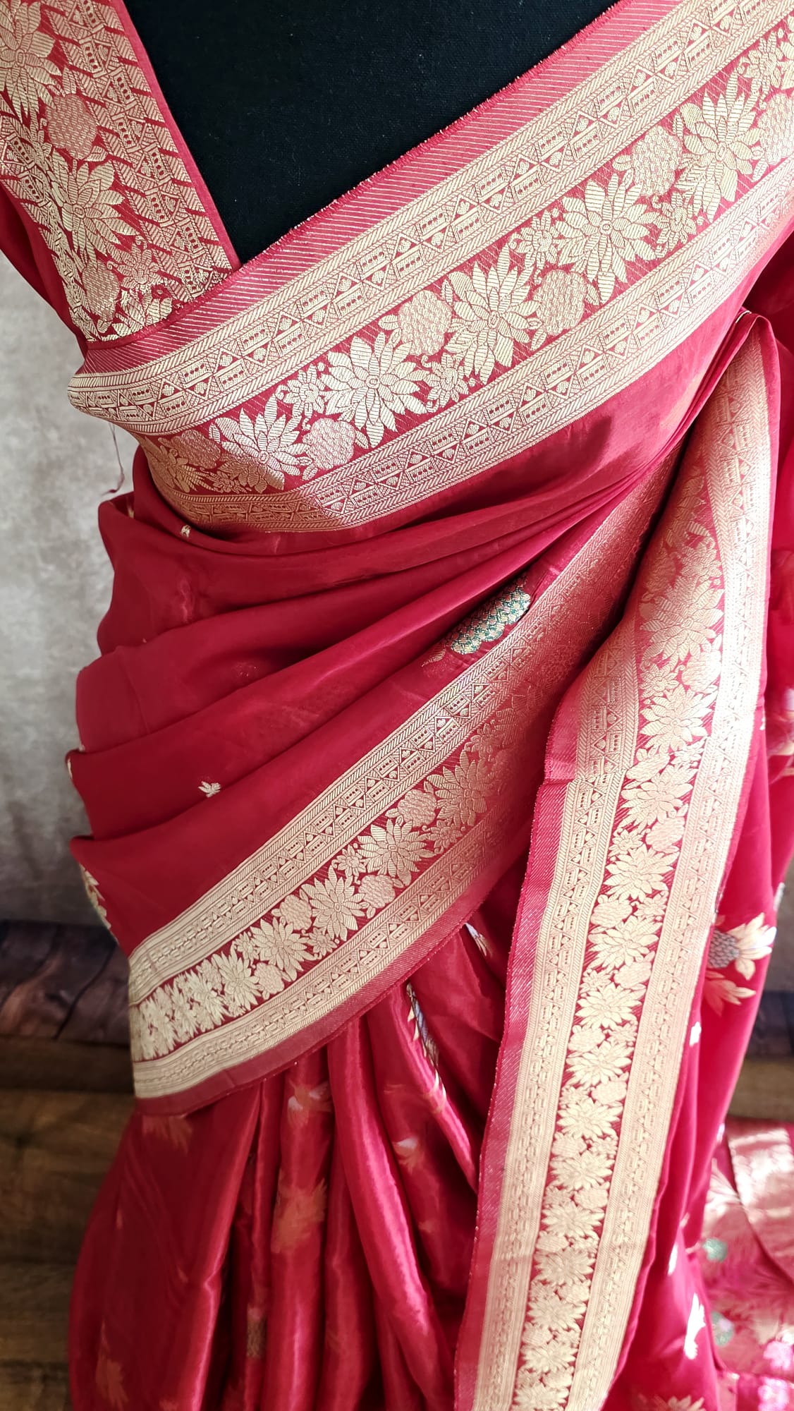 Elegant Red and Gold Russian Silk Saree