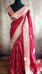 Elegant Red and Gold Russian Silk Saree
