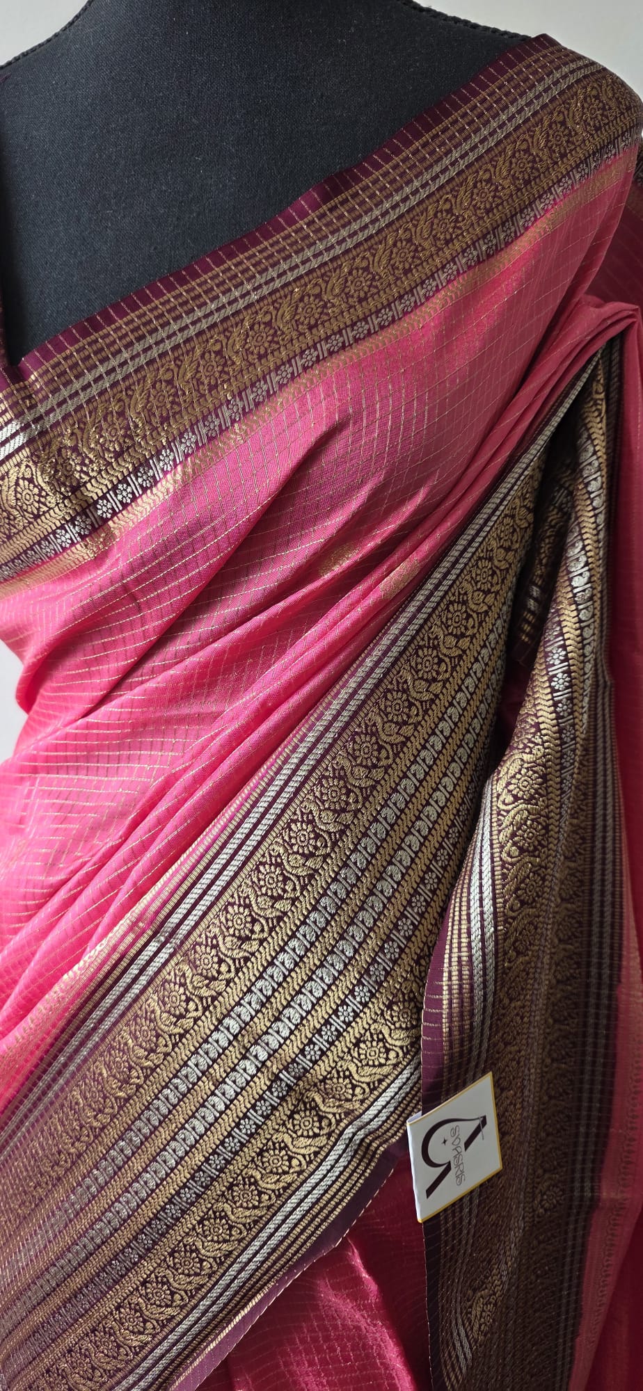 Elegant Light Pink  Silk Blend Saree with Contrast Brown Zari Border
