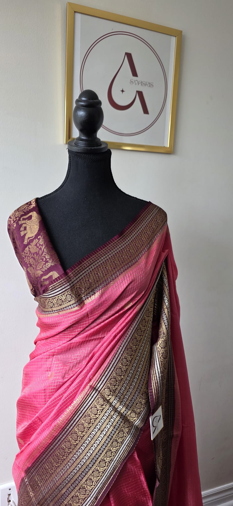 Elegant Light Pink  Silk Blend Saree with Contrast Brown Zari Border