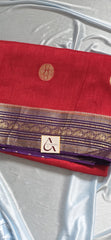 Elegant Red Silk Blend Saree with Contrast Purple Zari Border