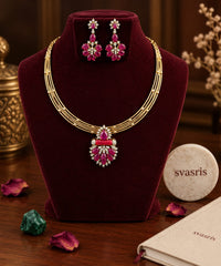 Radiant Ruby Floral Kundan  Kante Necklace Set