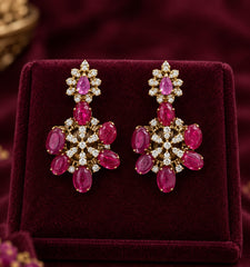 Radiant Ruby Floral Kundan  Kante Necklace Set