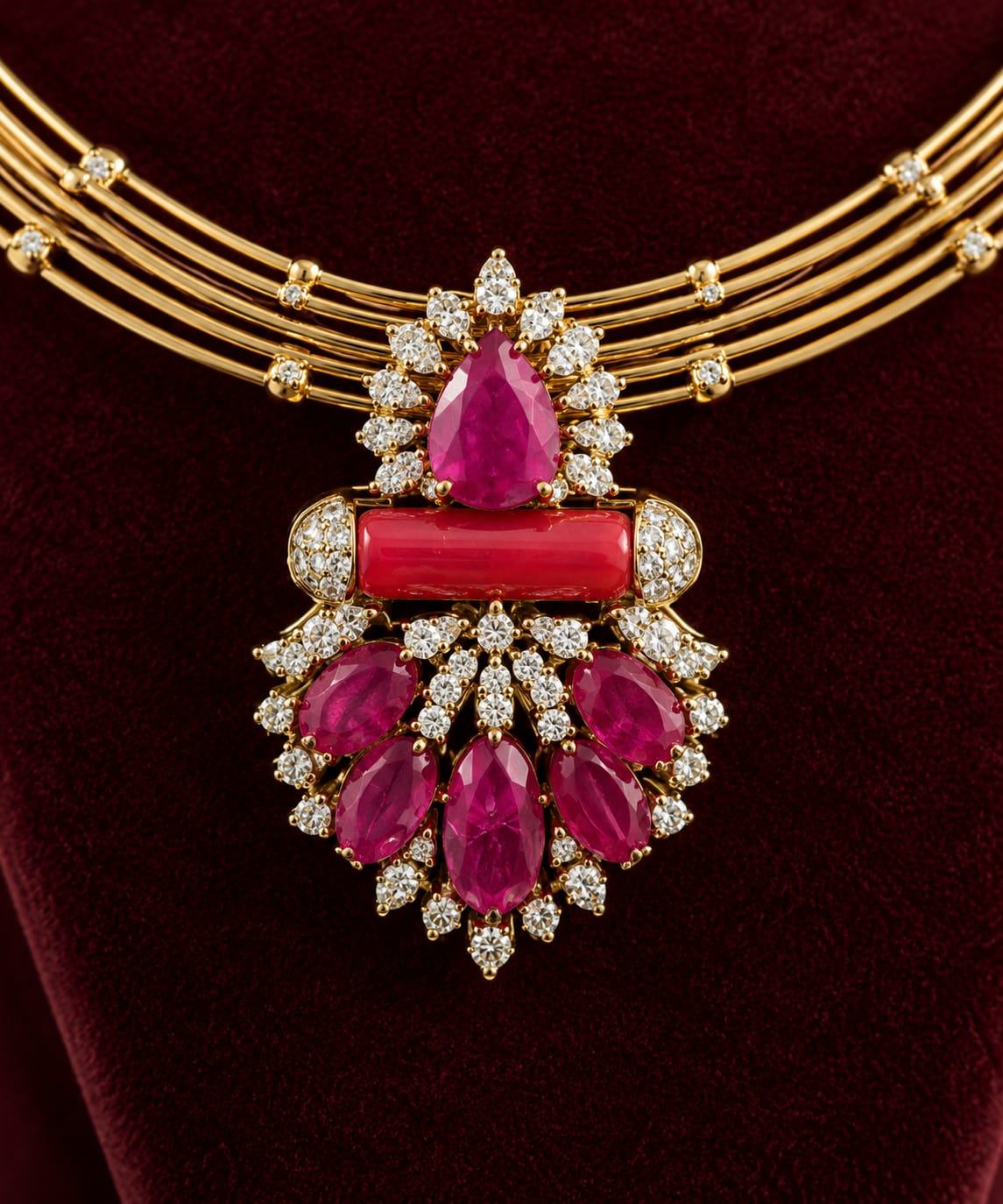 Radiant Ruby Floral Kundan  Kante Necklace Set