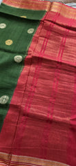 Elegant Dark Green Silk Blend Saree with Contrast Pink Zari Border