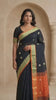 Elegant Black Linen Silk Saree with Orange Zari Border