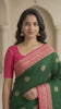 Elegant Dark Green Silk Blend Saree with Contrast Pink Zari Border